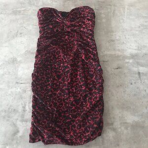 VTG Y2K Forever 21 Bodycon Dress Large Red Leopard Ruched Rave Club Prom USA